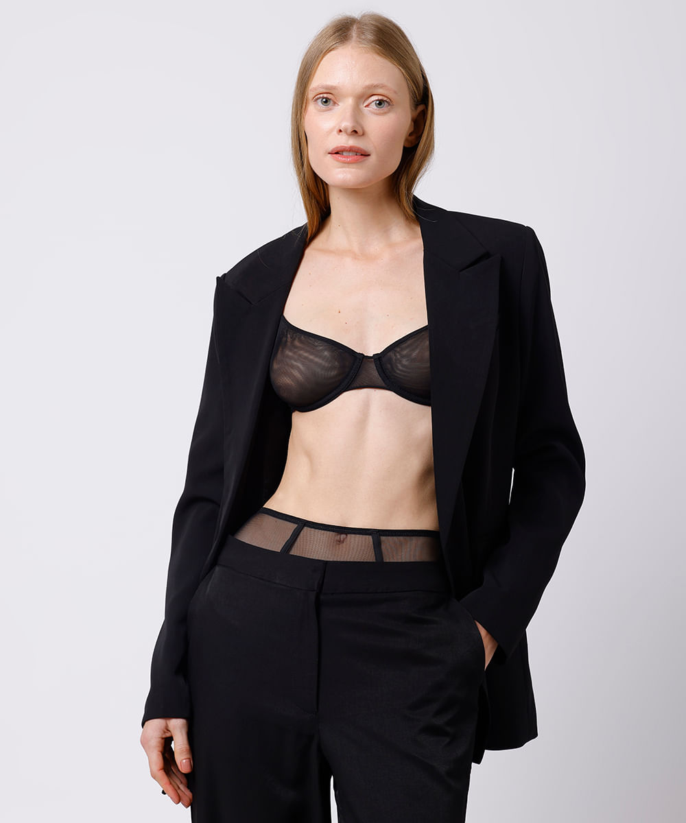 calcinha de tule cintura alta com recortes mindset preta