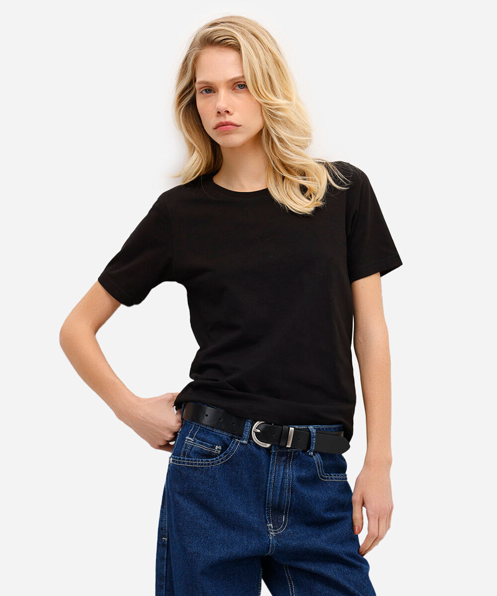 blusa básica feminina de algodão manga curta preta