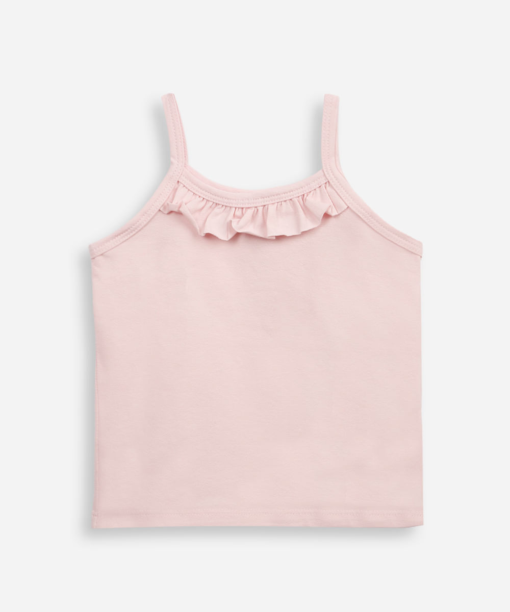 regata de algodão infantil com babado rosa