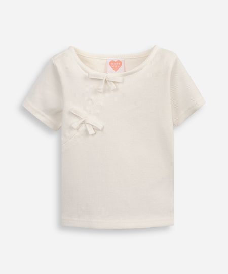 blusa de algodão infantil com lacinho canelada off white 1 blusa de algodão infantil com lacinho canelada off white 1