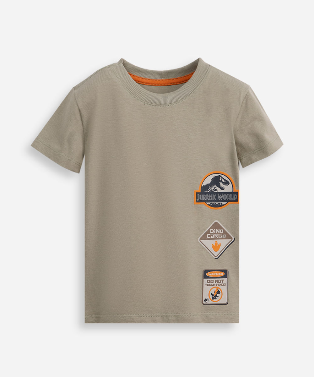 camiseta de algodão infantil manga curta jurassic park verde