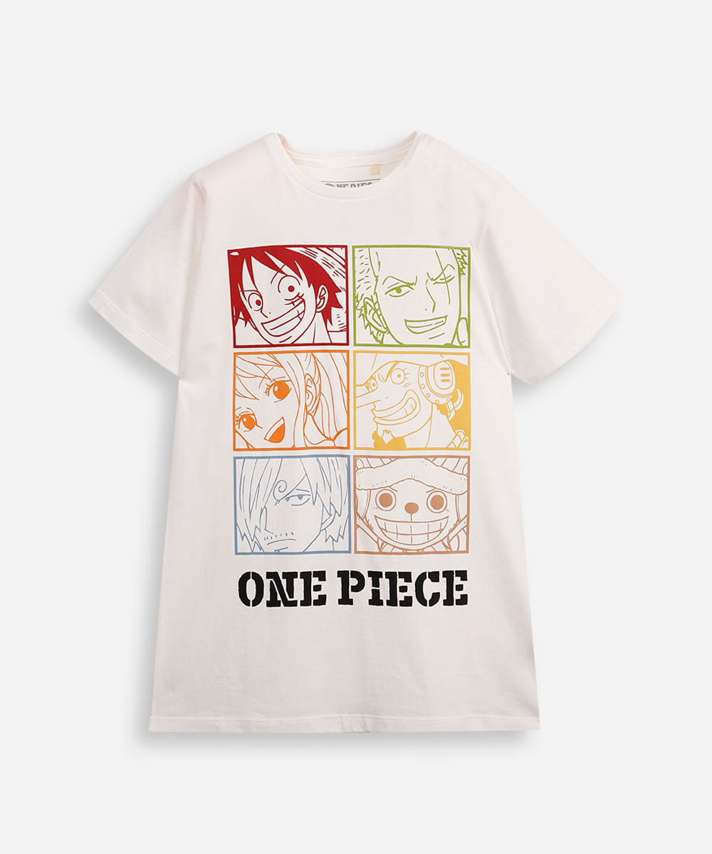 camiseta de algodão juvenil manga curta one piece off white
