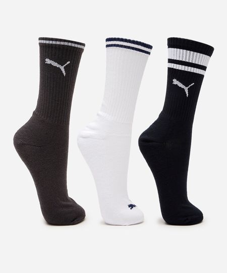 kit de 3 meias masculinas cano longo puma colorida 39-43