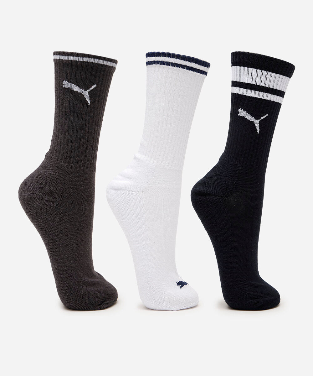 kit de 3 meias masculinas cano longo puma colorida
