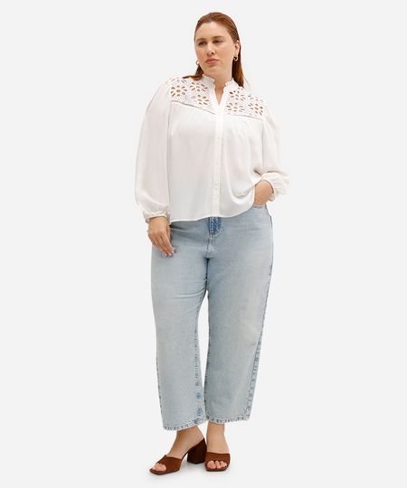 calça comfort reta feminina jeans cintura super alta plus size azul 48 calça comfort reta feminina jeans cintura super alta plus size azul 48