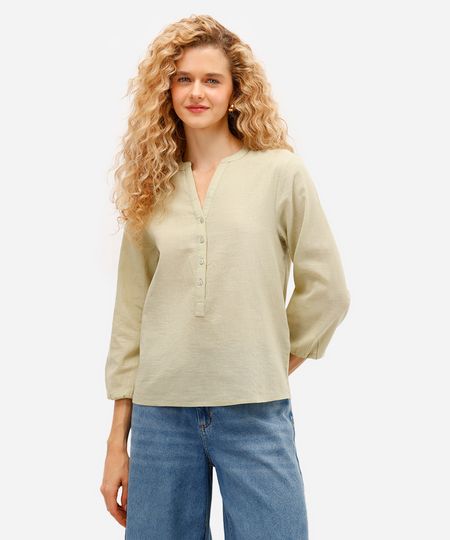 bata feminina de algodão manga longa verde G bata feminina de algodão manga longa verde G