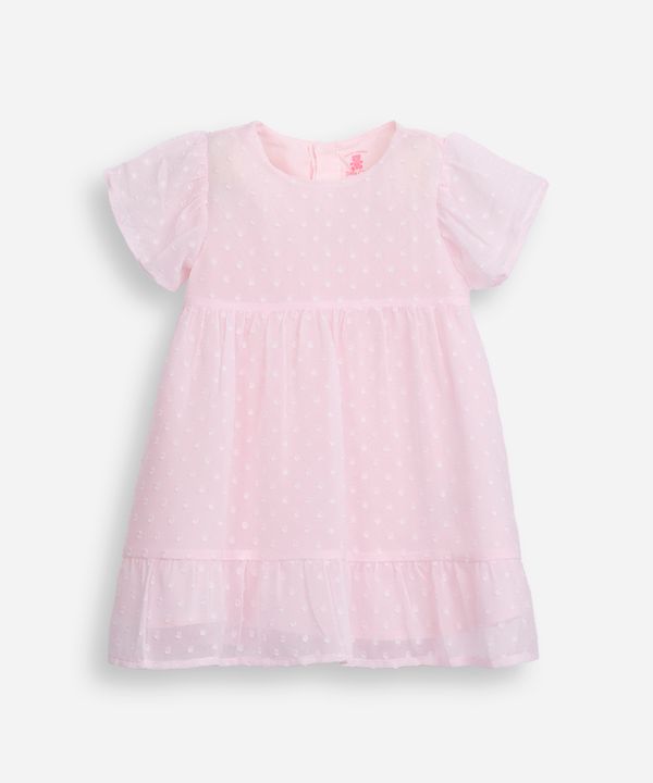 vestido infantil manga curta poá rosa 9-12