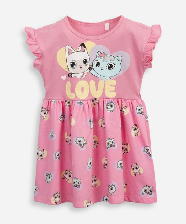 vestido evasê infantil de algodão a casa mágica da gabby rosa 2