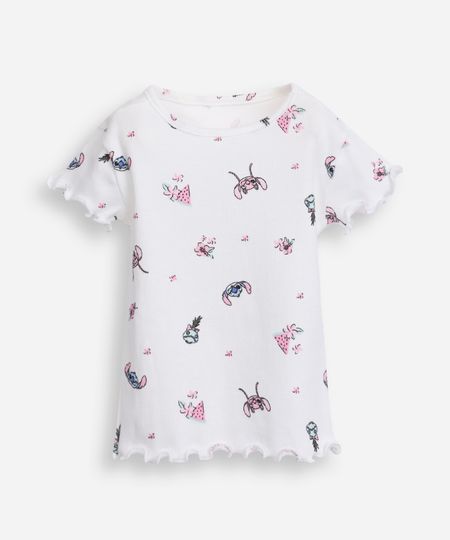 camiseta de algodão infantil manga curta angel e stitch off white 1 camiseta de algodão infantil manga curta angel e stitch off white 1