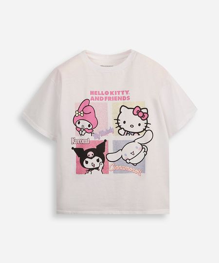camiseta de algodão infantil hello kitty e amigos off white 12 camiseta de algodão infantil hello kitty e amigos off white 12