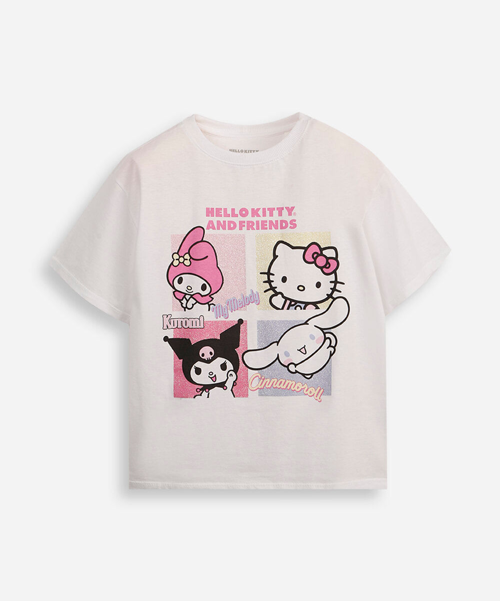 camiseta de algodão infantil hello kitty e amigos off white