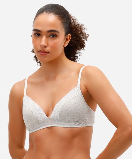 sutiã meia taça canelado com renda cinza 46 sutiã meia taça canelado com renda cinza 46