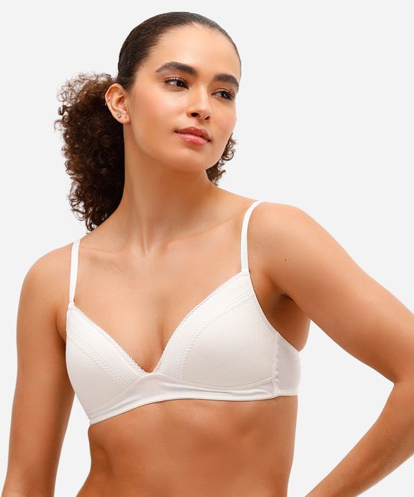 sutiã meia taça canelado com renda off white 42