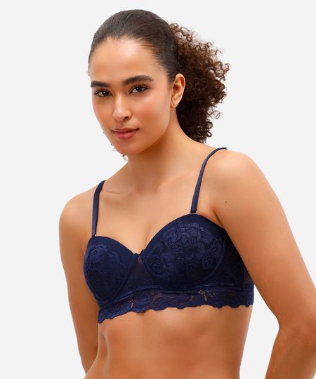 sutiã meia taça de renda alças removíveis azul 48 sutiã meia taça de renda alças removíveis azul 48