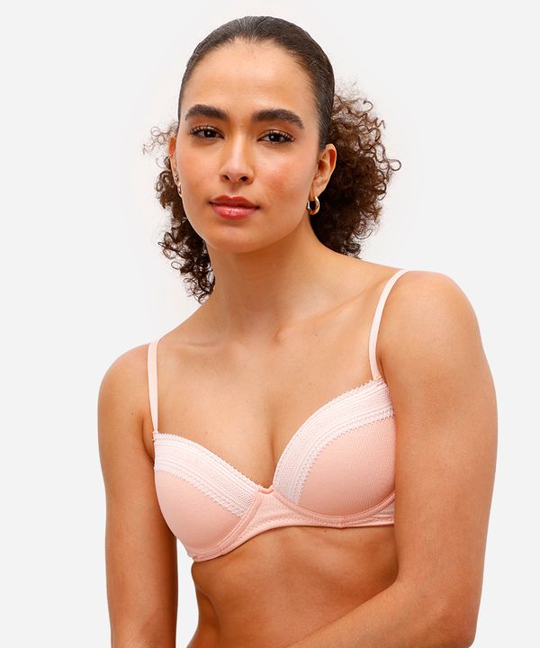 sutiã meia taça canelado com renda rosa 42