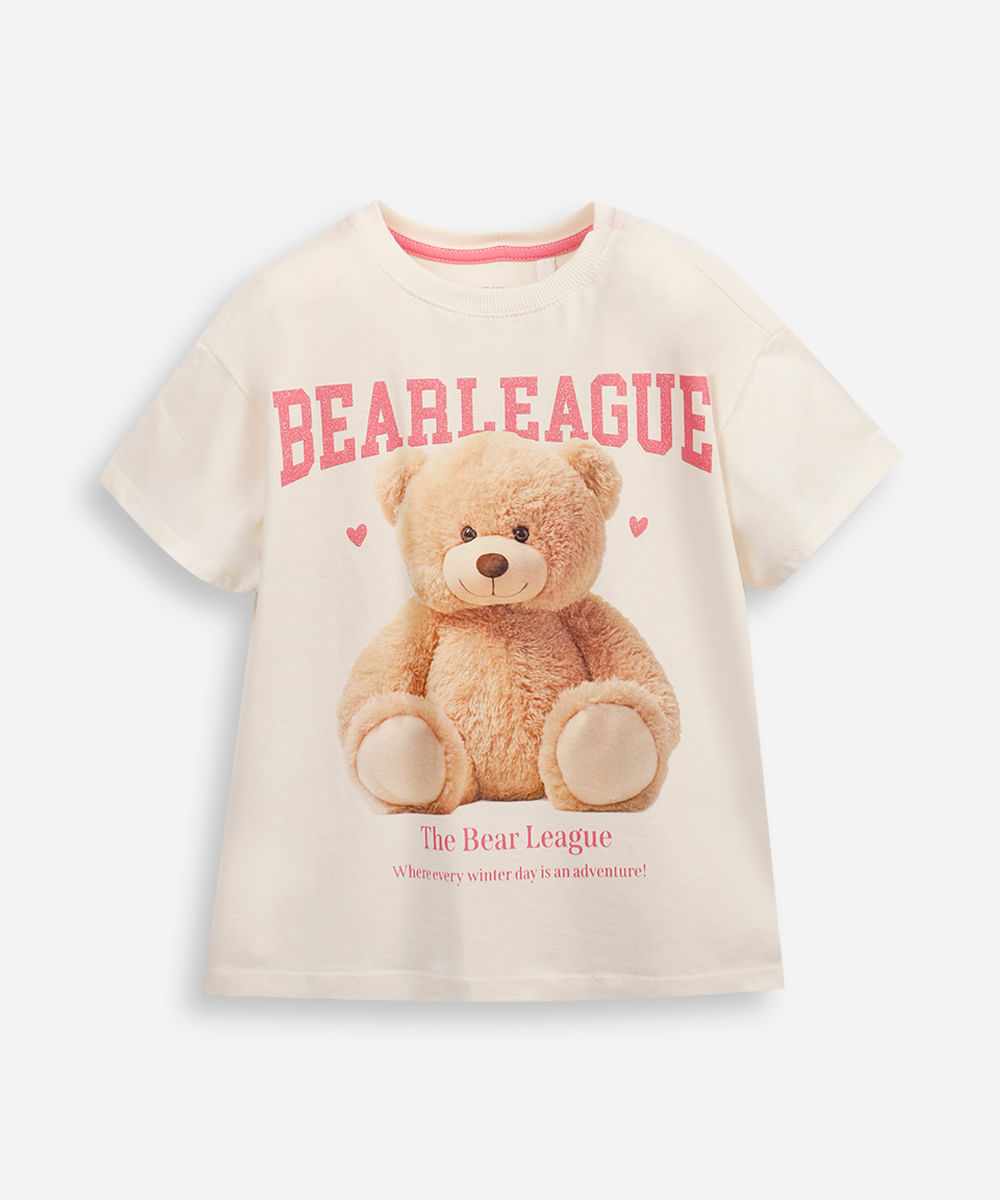 camiseta de algodão infantil manga curta ursinho off white