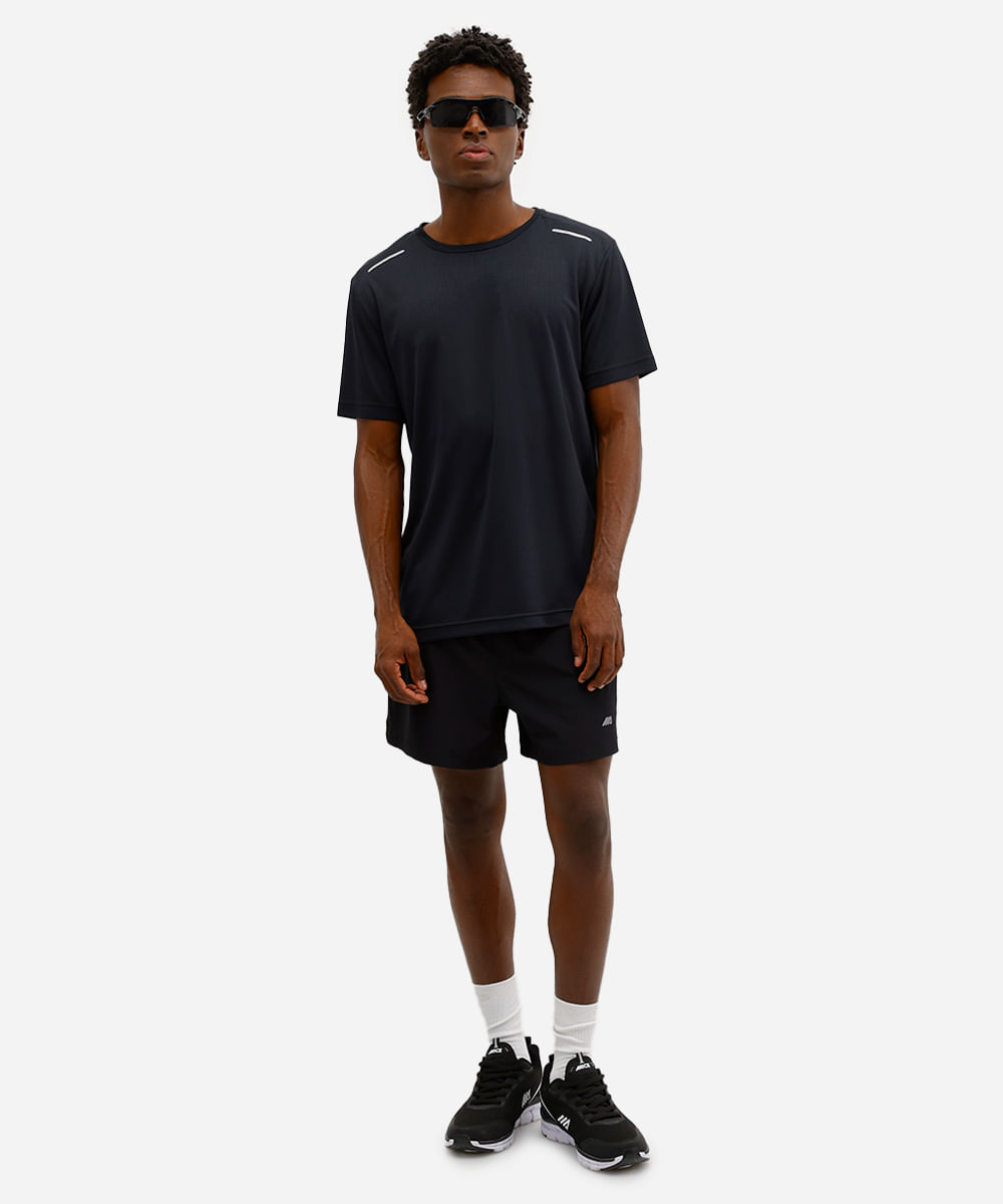 short running masculino esportivo ace com recorte e refletivos preto