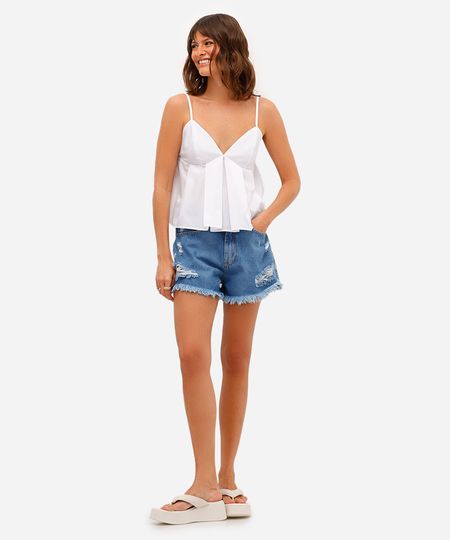 short feminino jeans destroyed azul 42
