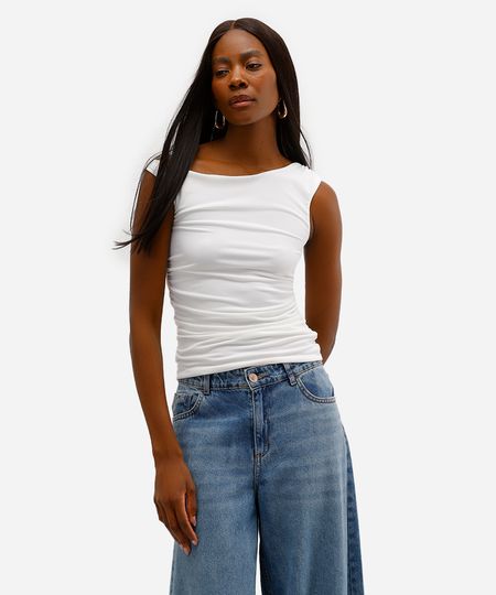blusa feminina franzida assimétrica off white P