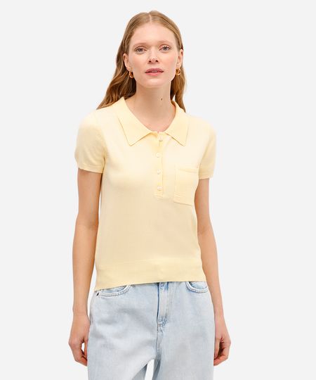 polo feminina de tricot com bolso amarela P polo feminina de tricot com bolso amarela P