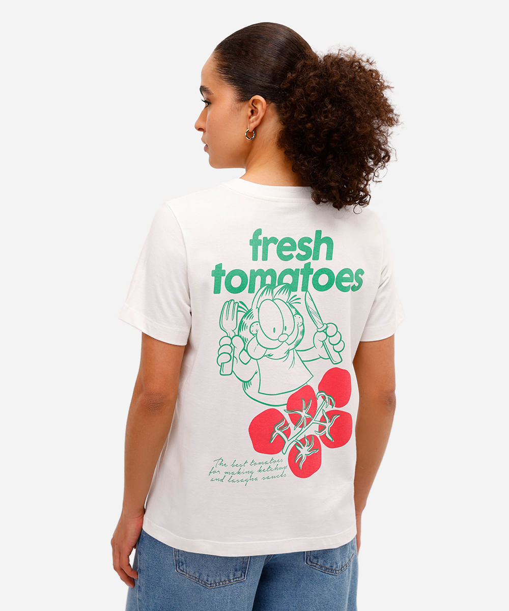 camiseta feminina de algodão manga curta garfield off white