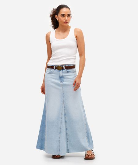 saia longa feminina jeans com recortes azul 34 saia longa feminina jeans com recortes azul 34