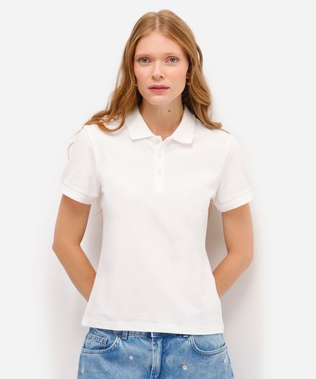 polo básica feminina de algodão  off white PP