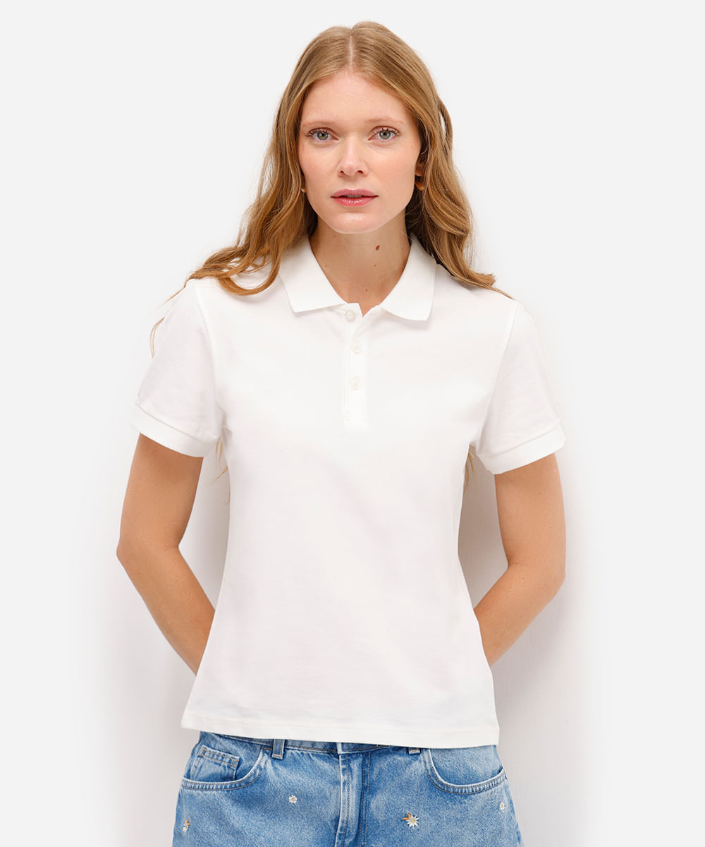 polo básica feminina de algodão off white