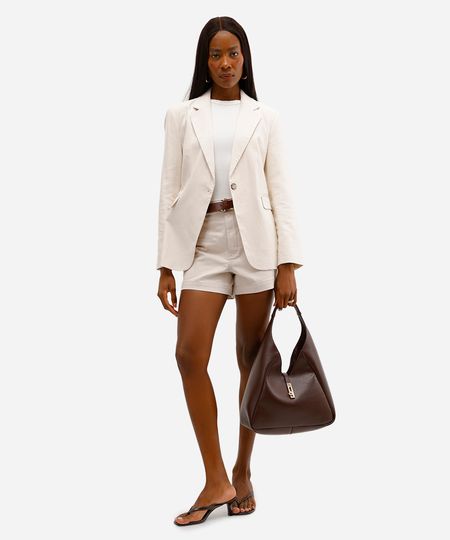 short feminino de sarja cintura alta bege 38 short feminino de sarja cintura alta bege 38