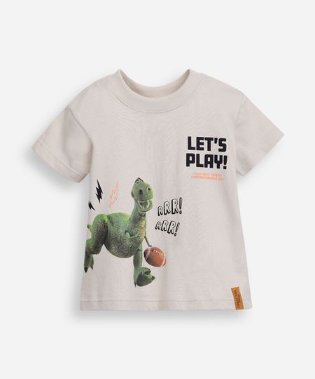camiseta de algodão infantil manga curta dinossauro toy story bege 1 camiseta de algodão infantil manga curta dinossauro toy story bege 1