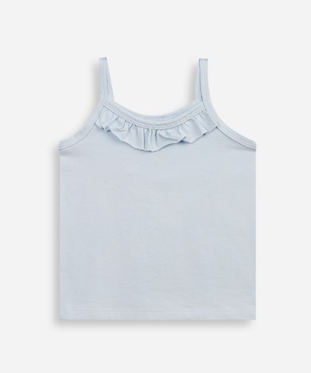 regata de algodão infantil com babado azul 3 regata de algodão infantil com babado azul 3