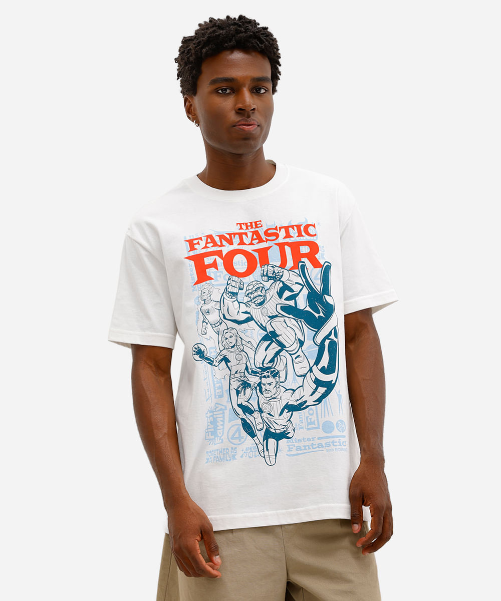camiseta relaxed fit masculino de algodão quarteto fantástico off white