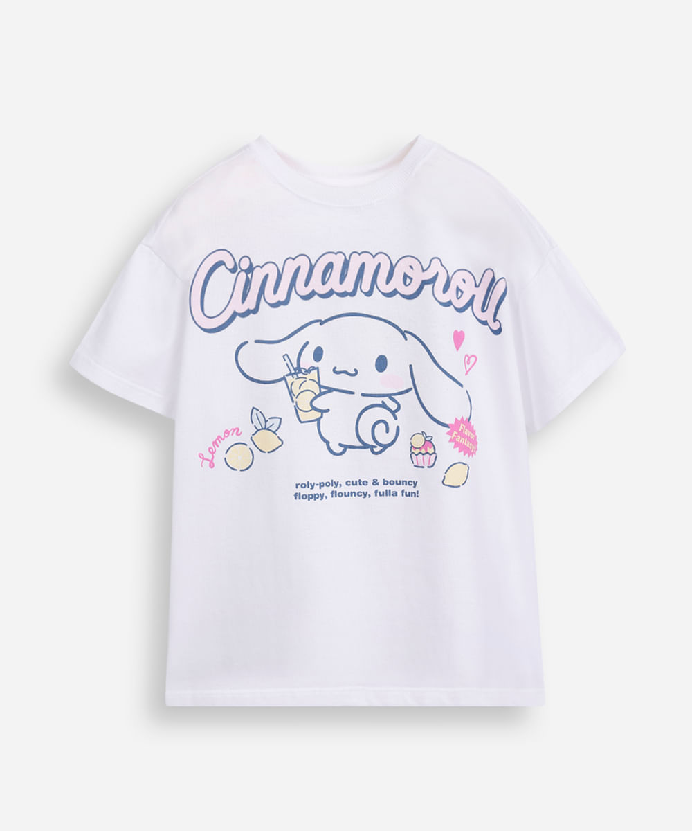 camiseta de algodão infantil manga curta cinnamoroll off white