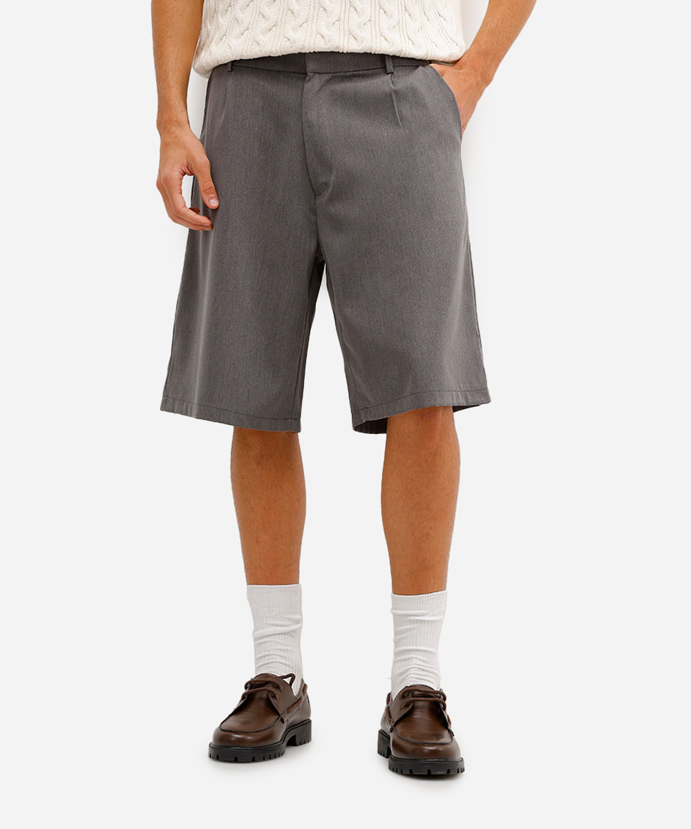 bermuda baggy masculina de alfaiataria cinza