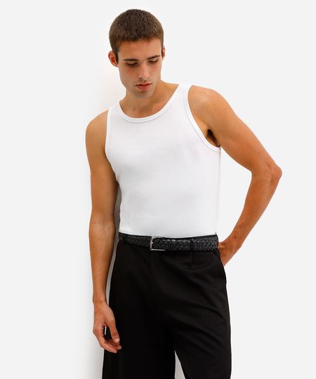 regata básica masculina de tricot com algodão peruano branca M regata básica masculina de tricot com algodão peruano branca M