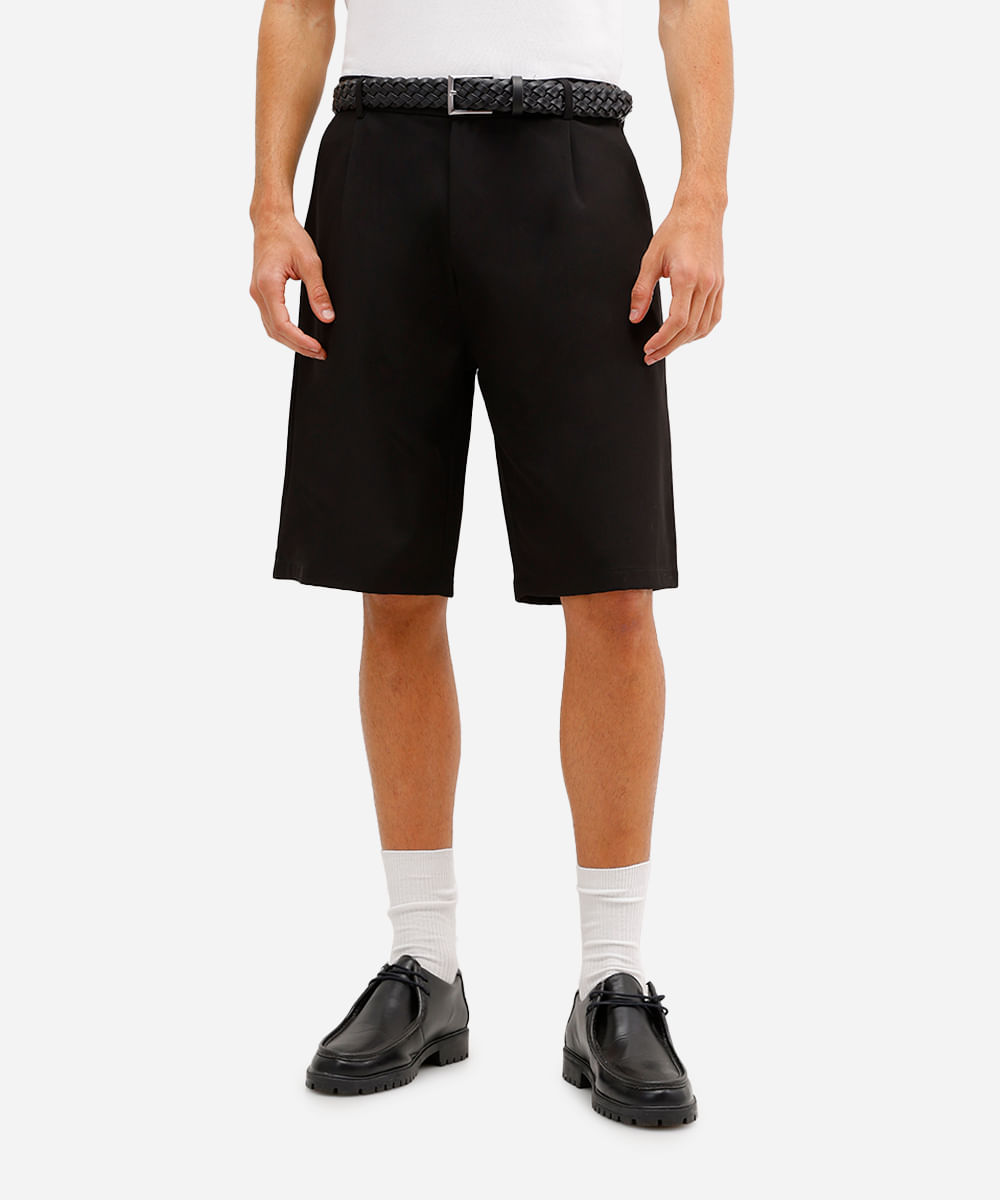bermuda baggy masculina de alfaiataria preta