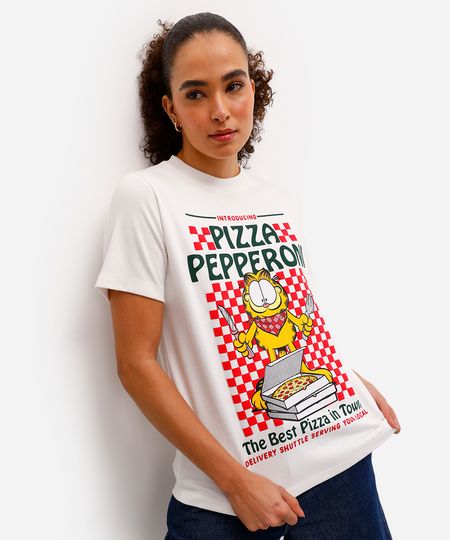 camiseta feminina manga curta garfield off white M camiseta feminina manga curta garfield off white M