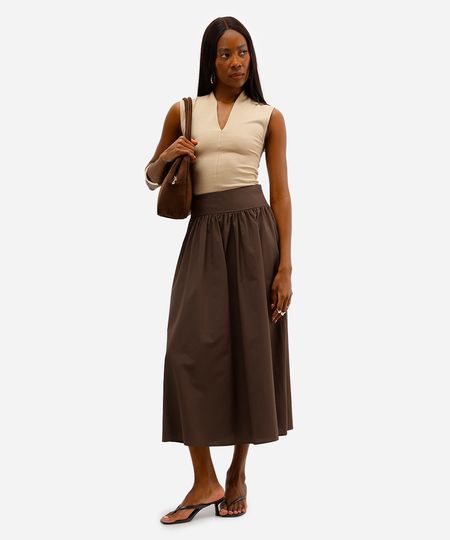 saia midi feminina com algodão marrom 36