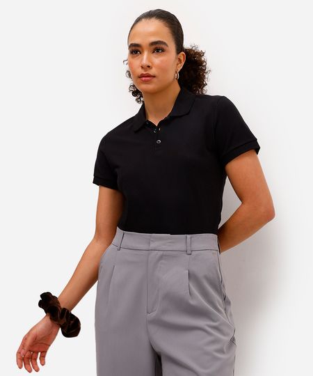 polo básica feminina de algodão preta P