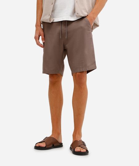 bermuda masculina de sarja cós elástico com bolso bege 38 bermuda masculina de sarja cós elástico com bolso bege 38