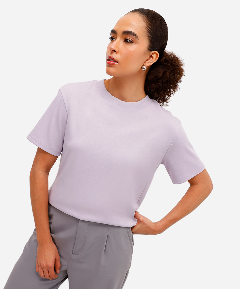 camiseta oversized feminina de algodão peruano interlock lilás