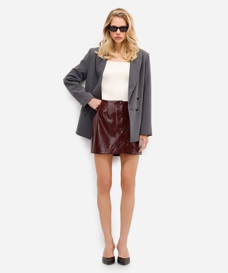 minissaia feminina de poliuretano com botões vinho 40 minissaia feminina de poliuretano com botões vinho 40