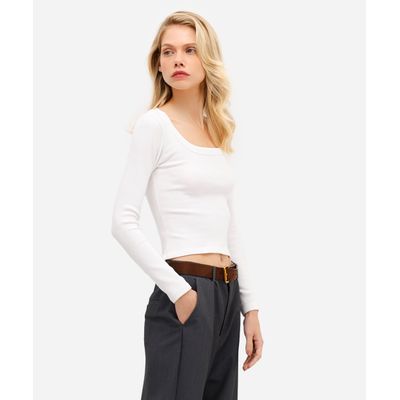 blusa básica feminina de algodão manga longa off white