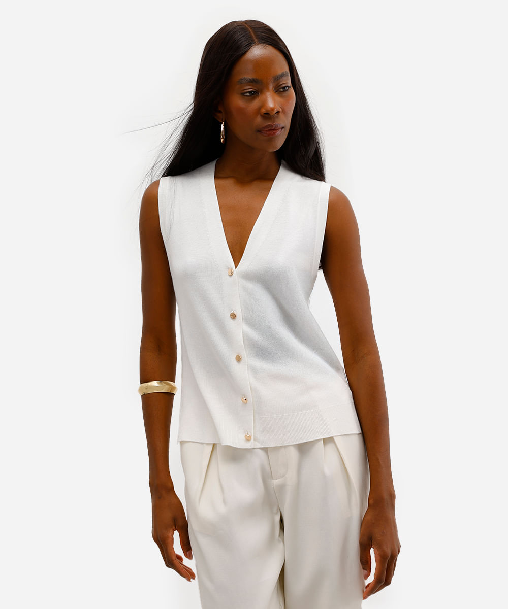 colete feminino de tricot com fendas off white