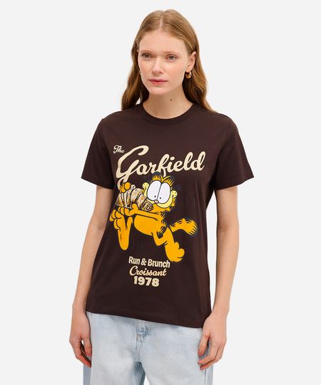 camiseta feminina de algodão garfield marrom GG