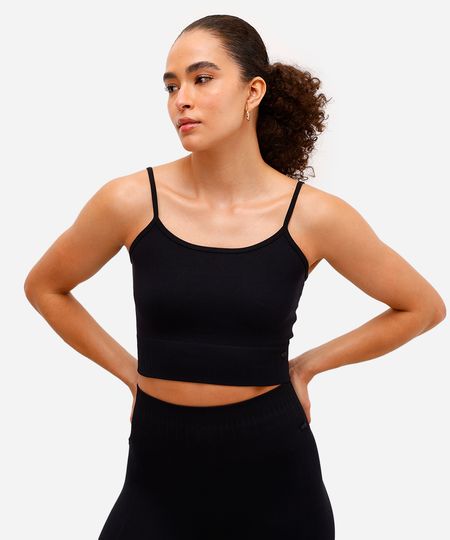 top feminino esportivo ace de poliamida sem costura preto M
