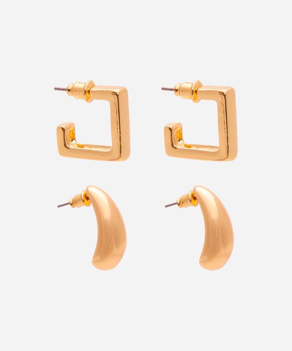 kit de 2 brincos geométricos dourado UNICO