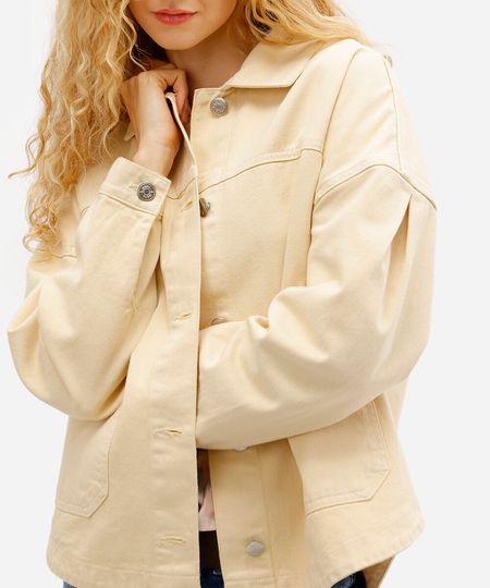jaqueta shacket feminina de sarja com bolsos amarela PP