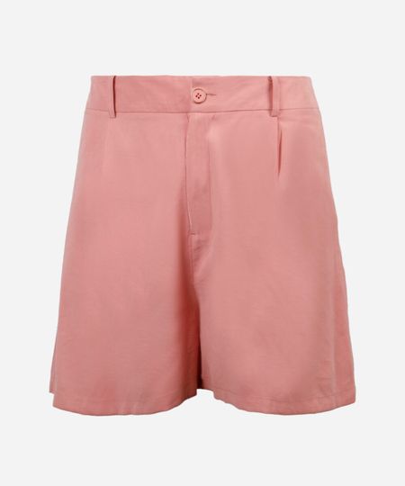 short feminino de alfaiataria com pregas plus size rosa 52