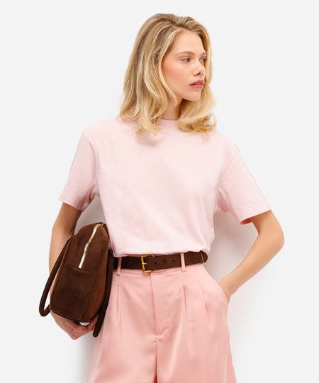 camiseta básica feminina manga curta gola alta rosa M camiseta básica feminina manga curta gola alta rosa M